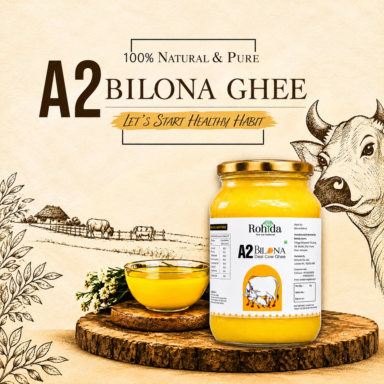 RohidaFarm Pure Traditional Organic Ghee Banner